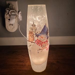 Stony Creek Snowman with Owls Glass Lighted Vase